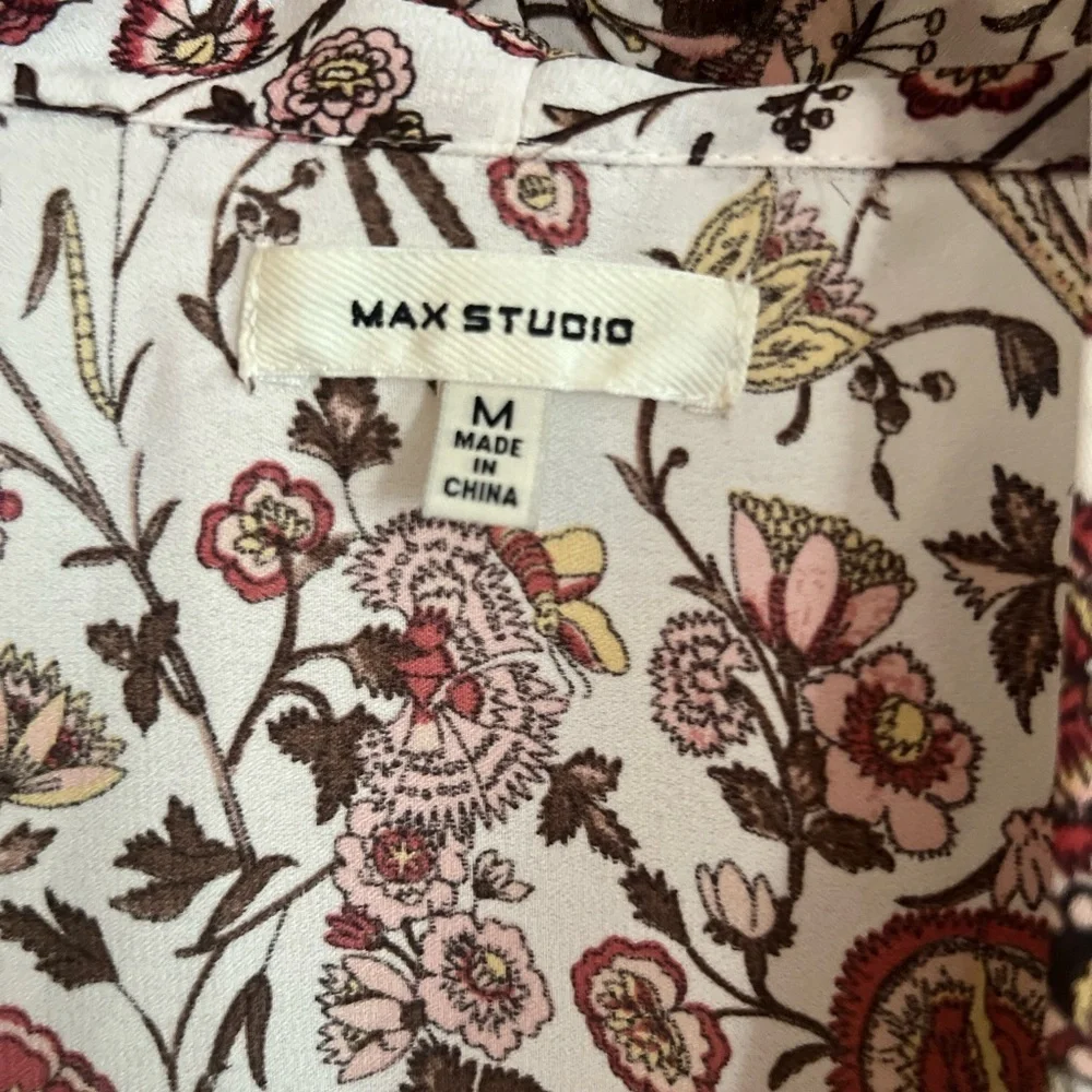 Max Studio Floral Tie Collar Blouse Shirt Women’s medium Paisley Western Boho - Picture 3 of 7